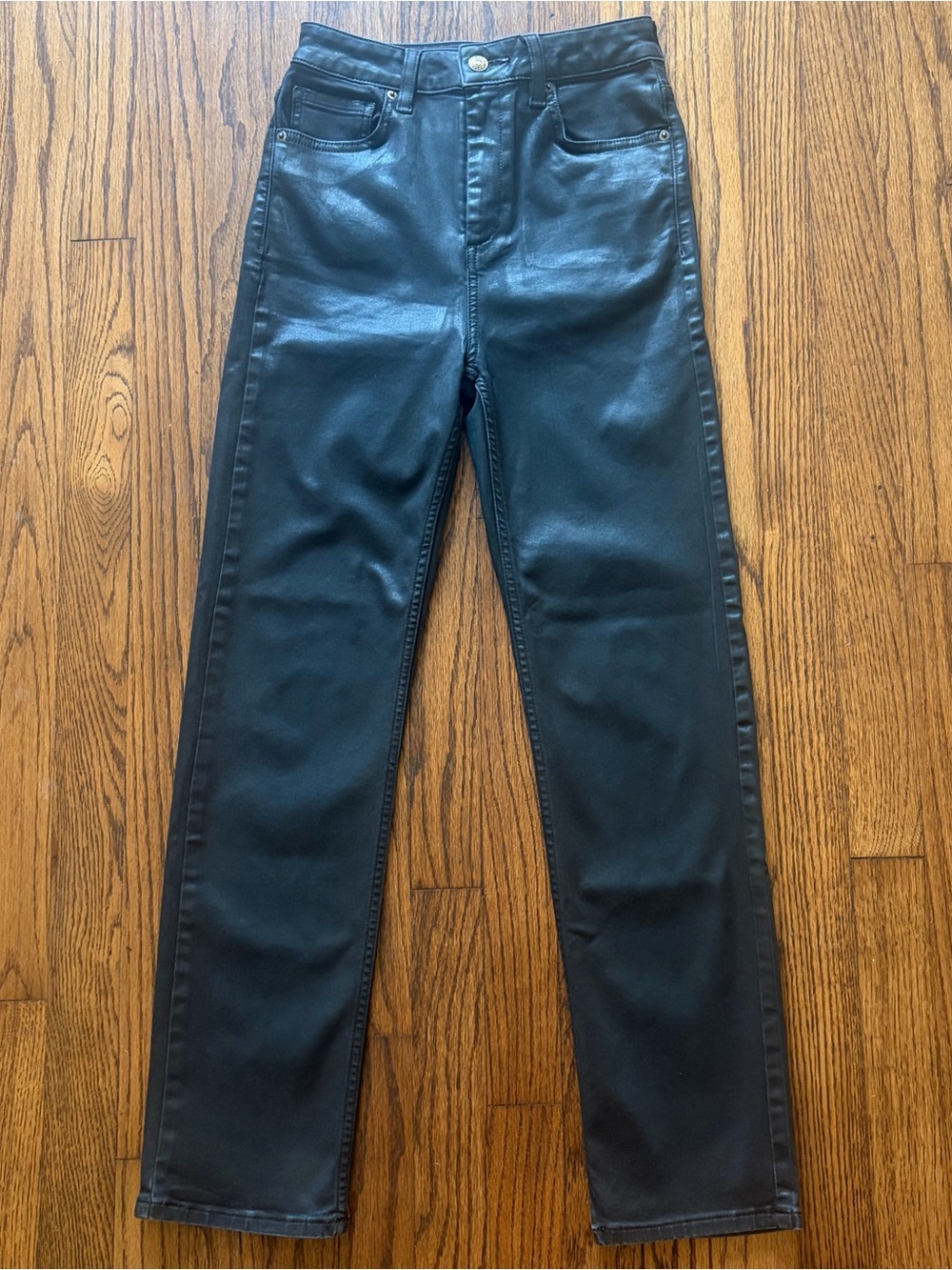 ASOS Black Coated High Rise Straight Leg Jeans Size 26 W26 L32 Leather Look